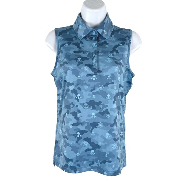 G/FORE Tops - G/FORE‎ Icon Camo Printed Sleeveless Golf Polo Shirt Top XS Blue Skull TP-3458
